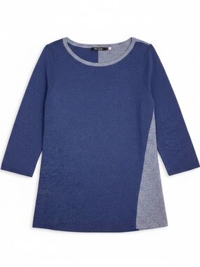 NIC+ZOE Blue & Heather Gray Colorblock Lightweight Sweater 3/4 Sleeve | EUC